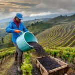 Firefly Biochar fertilizer is being applied to a mountain vineyard in colombia. 28028